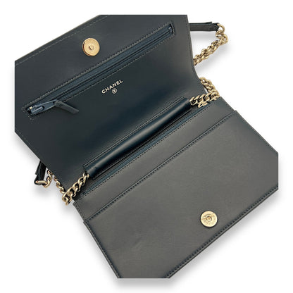 Boy WOC Navy Wallet on Chain in Caviar Leather, Silver hardware