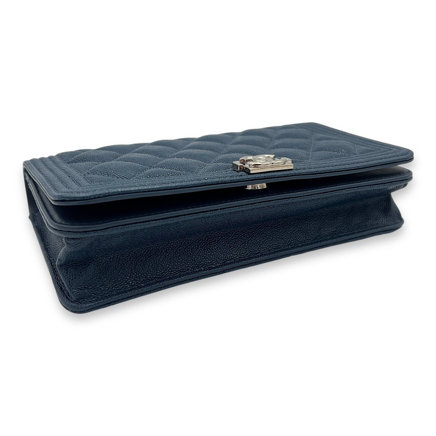 Boy WOC Navy Wallet on Chain in Caviar Leather, Silver hardware