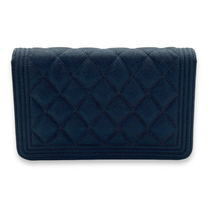 Boy WOC Navy Wallet on Chain in Caviar Leather, Silver hardware