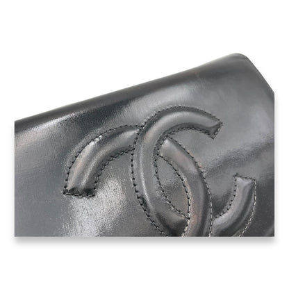 CC Wallet On Chain Black in Patent Leather, Silver hardware