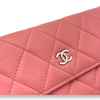 CC Quilted Flap Pink Wallet in Lambskin, Silver hardware