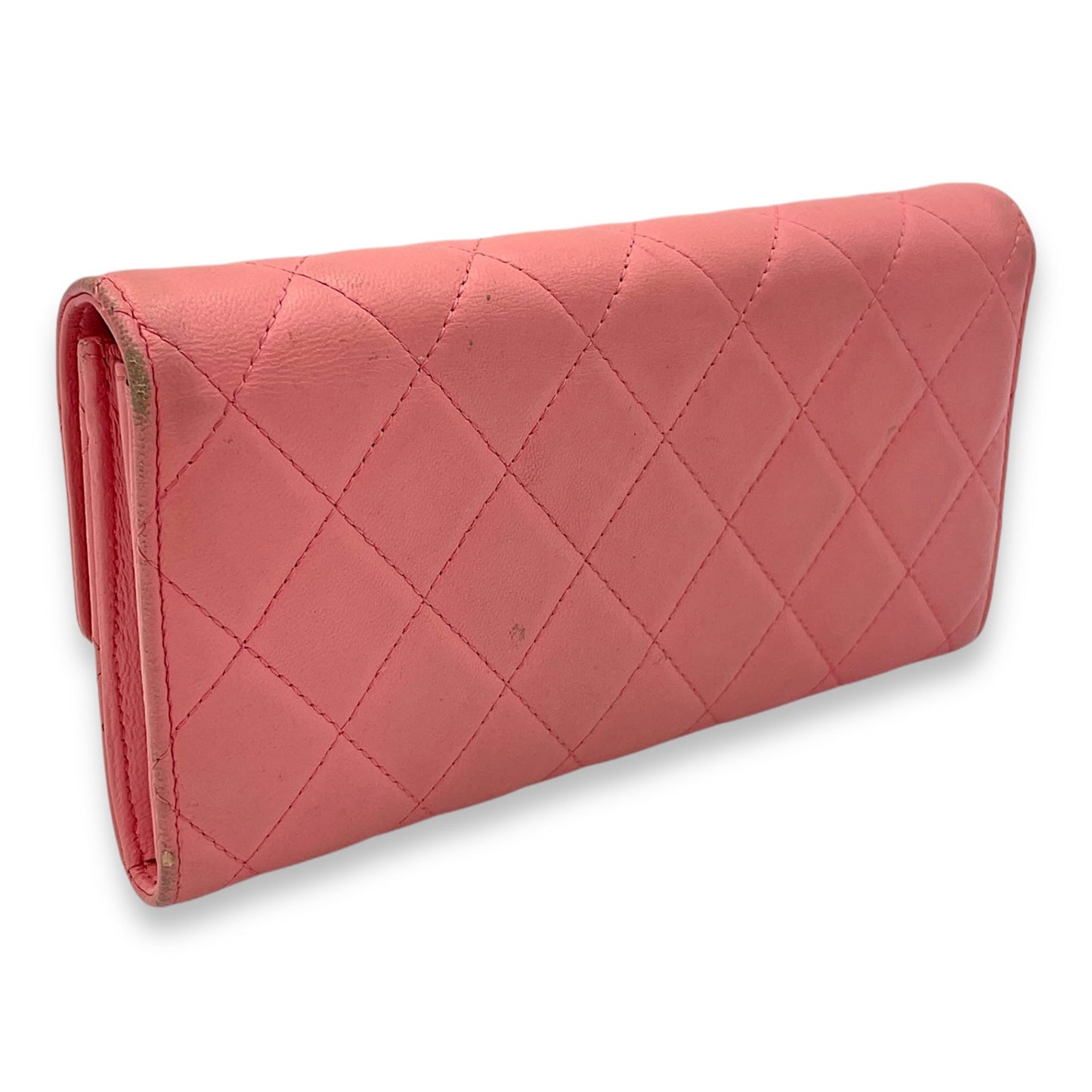 CC Quilted Flap Pink Wallet in Lambskin, Silver hardware