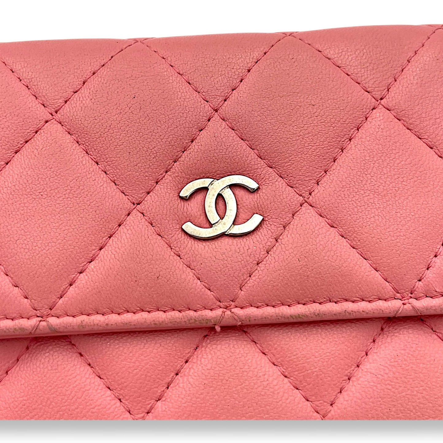 CC Quilted Flap Pink Wallet in Lambskin, Silver hardware