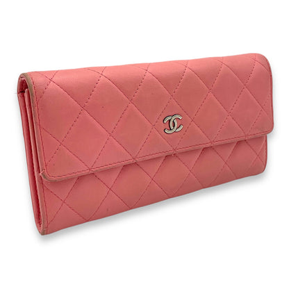 CC Quilted Flap Pink Wallet in Lambskin, Silver hardware