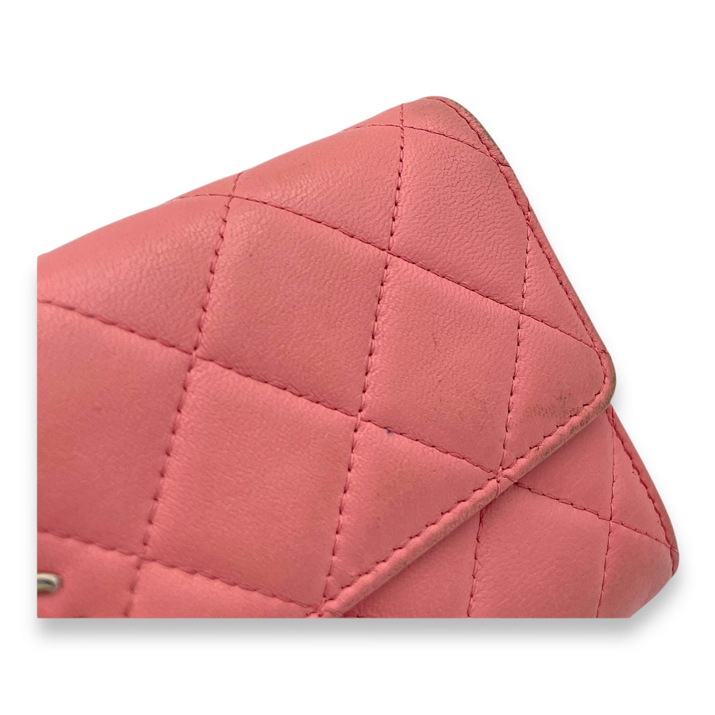 CC Quilted Flap Pink Wallet in Lambskin, Silver hardware