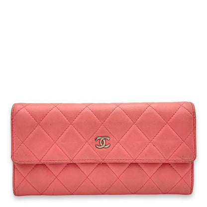 CC Quilted Flap Pink Wallet in Lambskin, Silver hardware