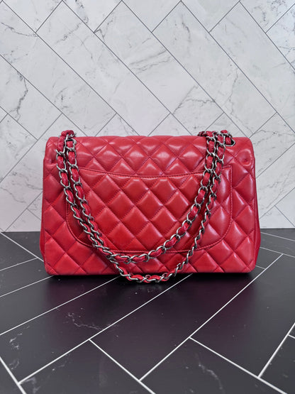 Chanel Orange/Red Lambskin Quilted Large Double Flap