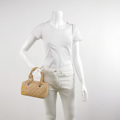 Chanel Cambon Small Shoulder Bag Beige Calfskin Leather Double Strap