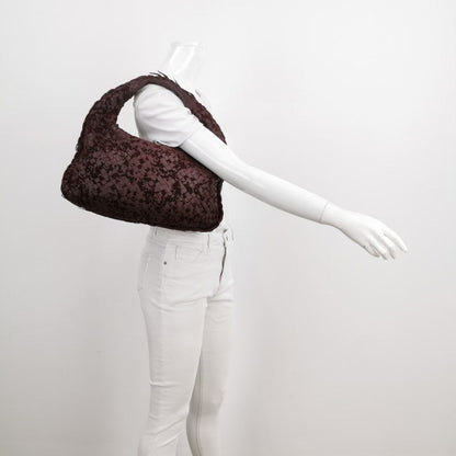 Bottega Veneta Veneta Hobo Medium Leather and Velvet Burgundy Wine 40cm
