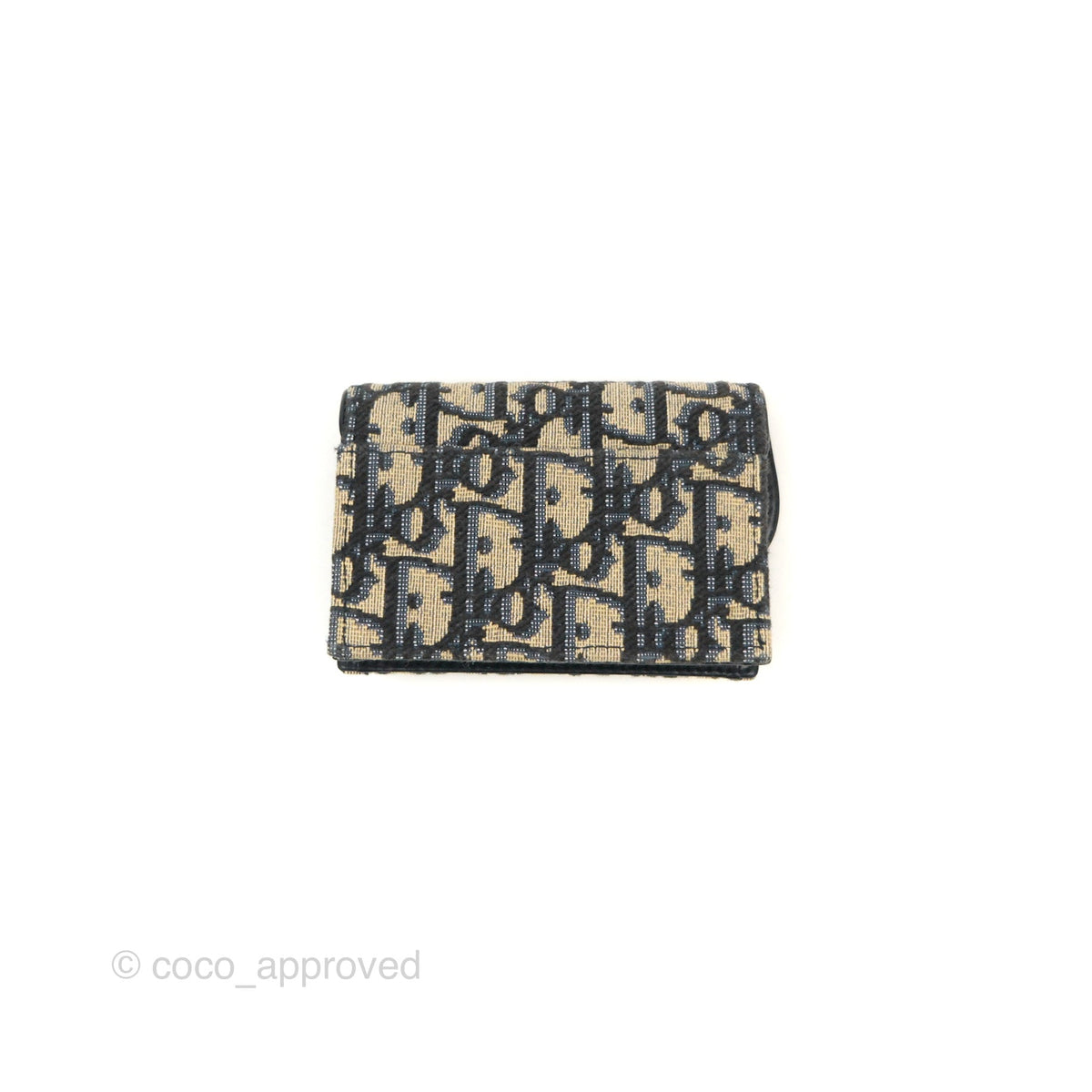 Christian Dior Saddle Flap Card Holder Blue Dior Oblique Jacquard