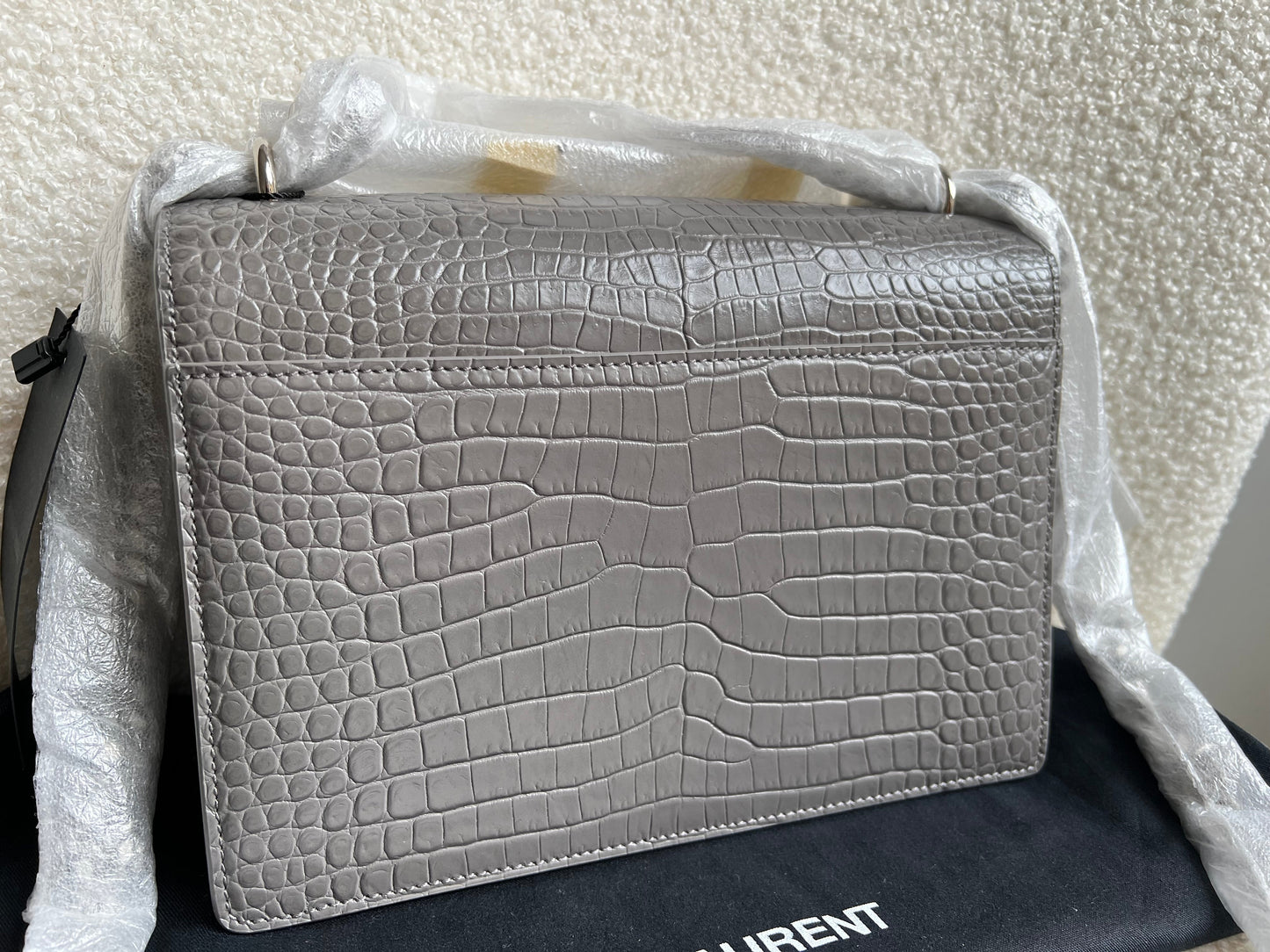 Yves Saint Laurent (YSL) Grey Croc Medium Sunset with Silver Hardware