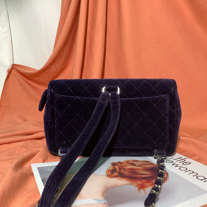 Chanel Navy Velvet Shoulder Flap Blackpack Vintage Silver HW, 1996