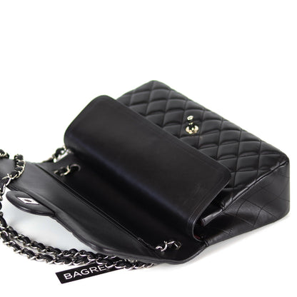 Jumbo Double Flap in Black Lambskin with SHW