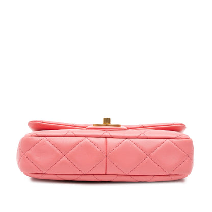 Pink Chanel Small Lambskin Pending CC Flap Shoulder Bag
