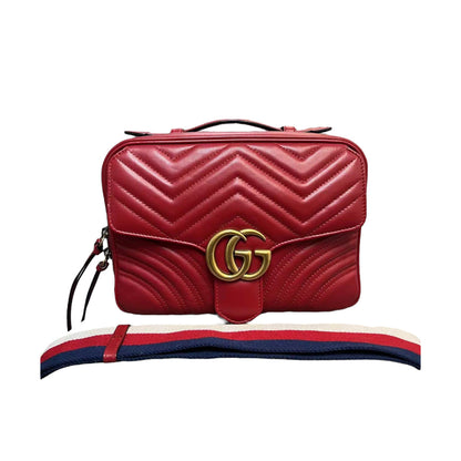 Gucci Medium GG Marmont Matelasse Chevron Top Handle Red GHW