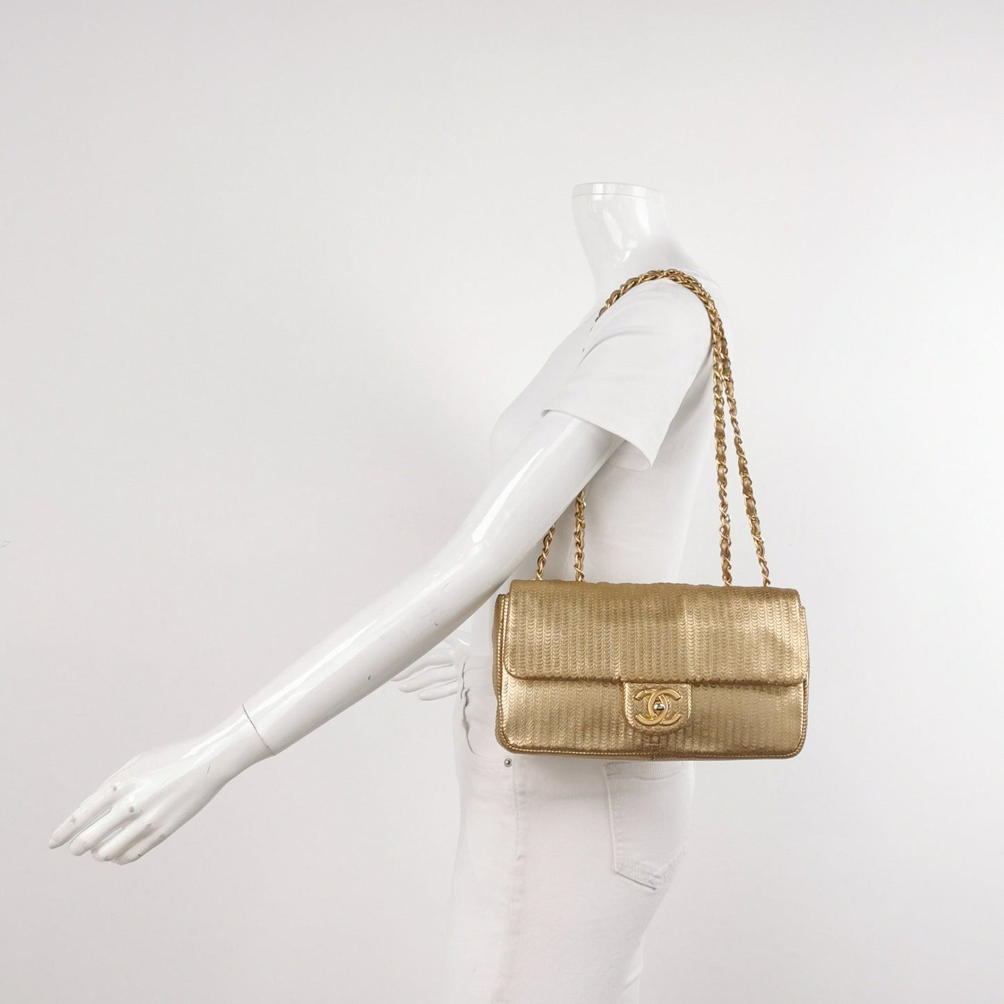Chanel Metallic Lambskin Laser Cut Medium Gold 2014 Classic Flap Bag