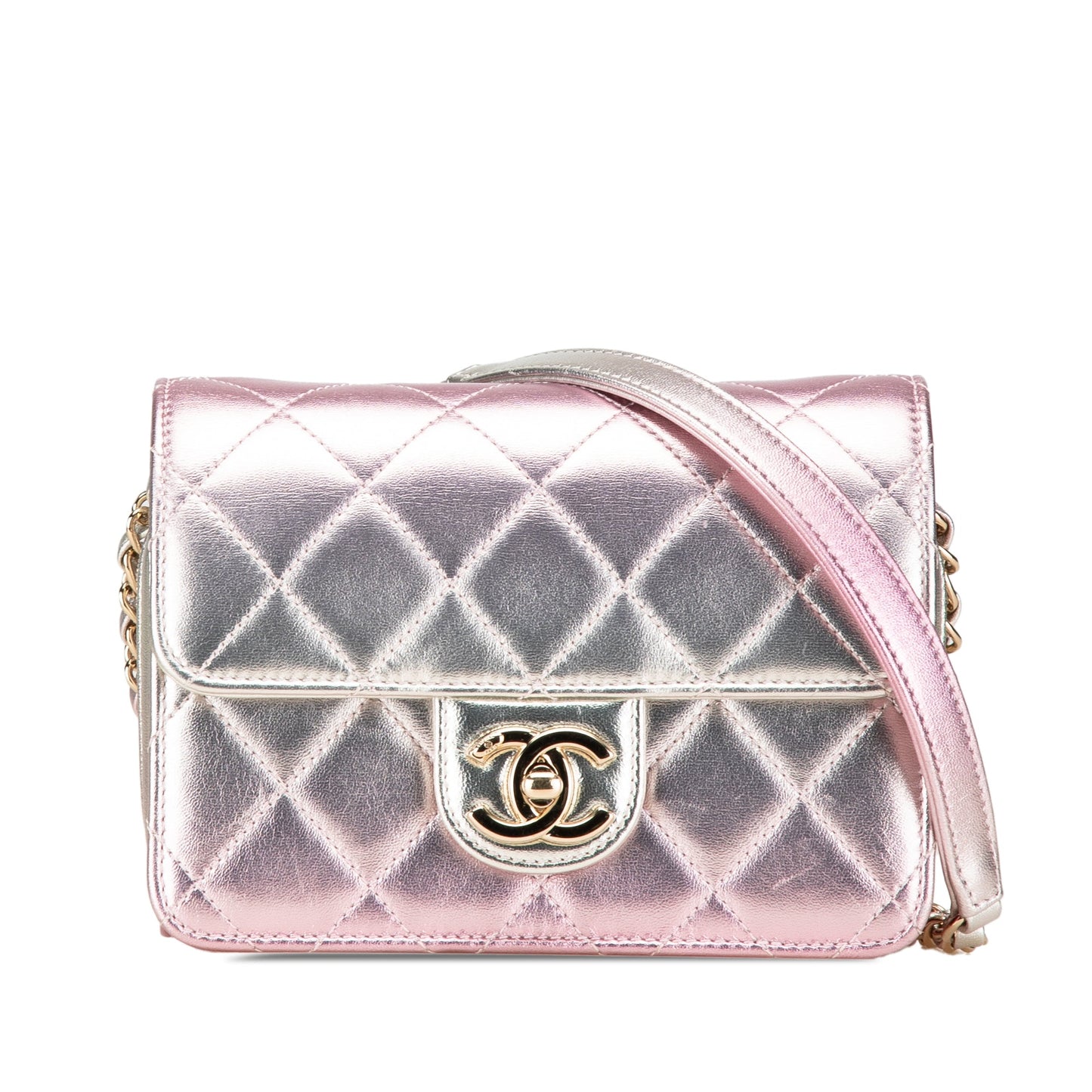 Pink Chanel Mini Metallic Lambskin Like a Wallet Flap Bag