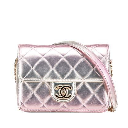 Pink Chanel Mini Metallic Lambskin Like a Wallet Flap Bag