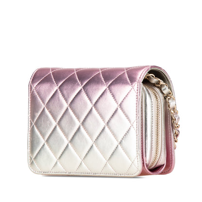 Pink Chanel Mini Metallic Lambskin Like a Wallet Flap Bag
