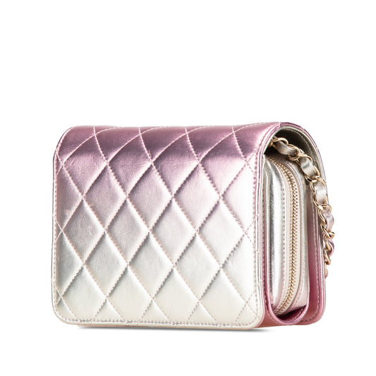 Pink Chanel Mini Metallic Lambskin Like a Wallet Flap Bag