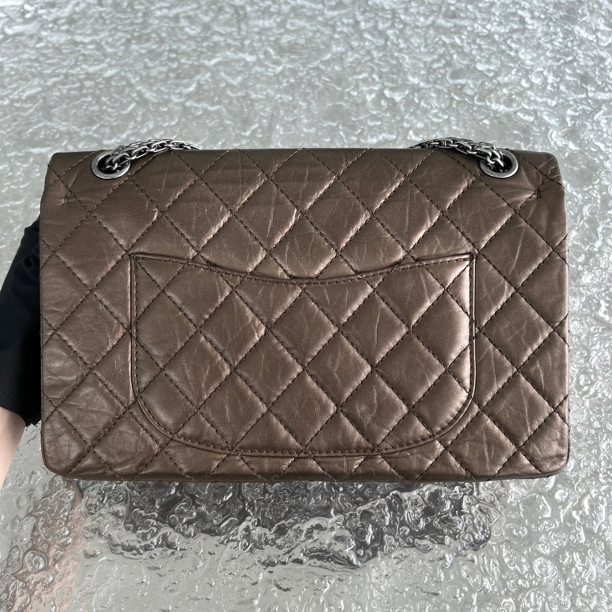 Chanel 2.55 226 Medium 28CM Quilted Calfskin Metallic Brown Bronze Silver Hardware Series 12