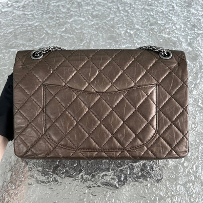 Chanel 2.55 226 Medium 28CM Quilted Calfskin Metallic Brown Bronze Silver Hardware Series 12