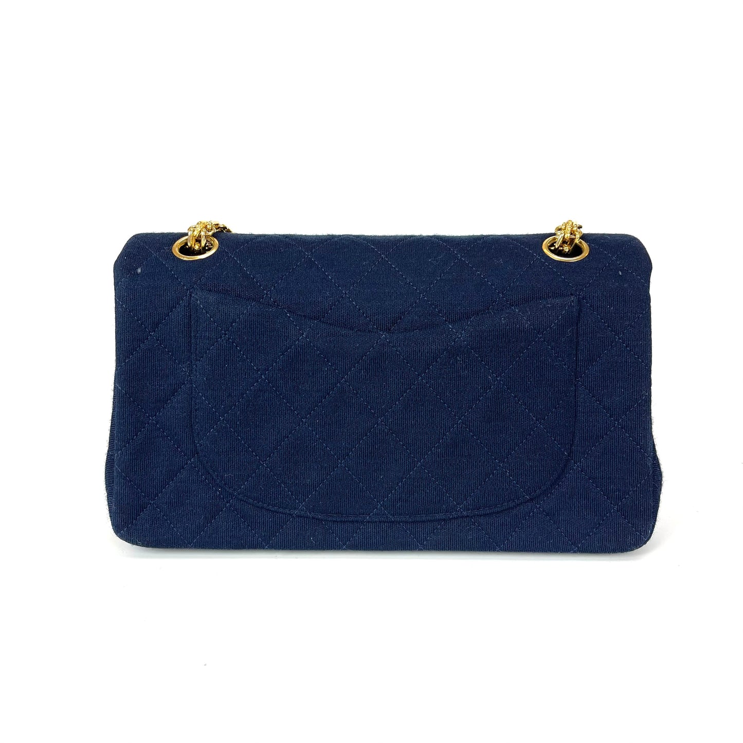 Vintage Classic Small Double Flap Jersey Bag in Navy Blue