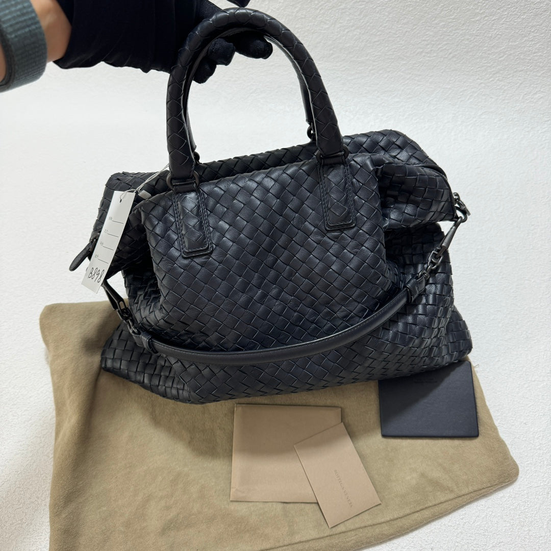 Bottega Veneta Medium Convertible Tote Bag Hobo Black Leather Two-way Carry 40cm