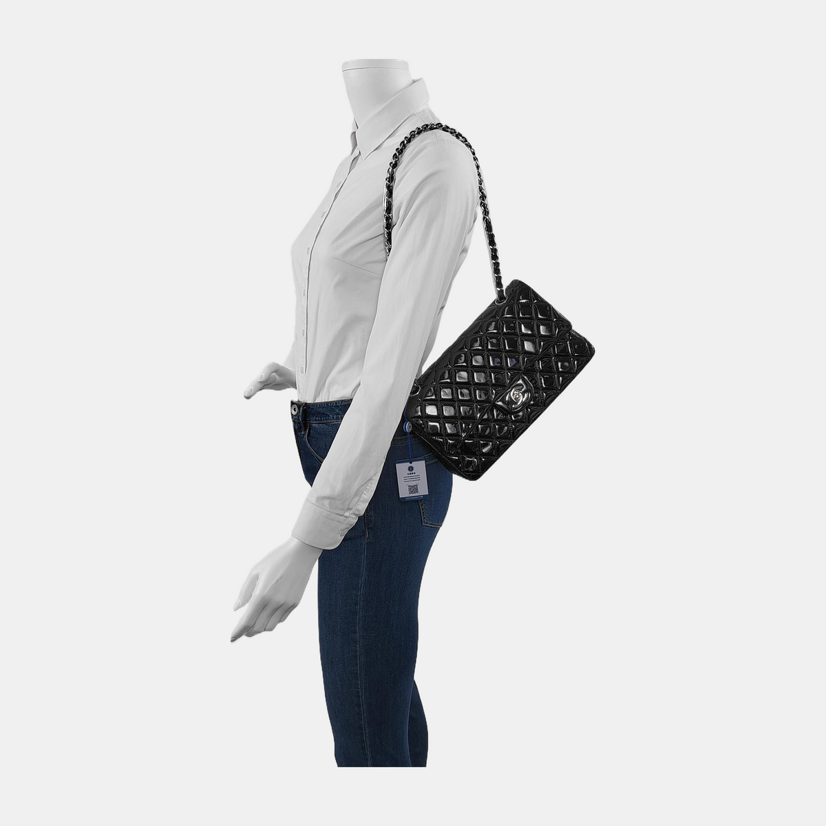 Chanel Classic Flap Medium Black Patent Leather Silver HW