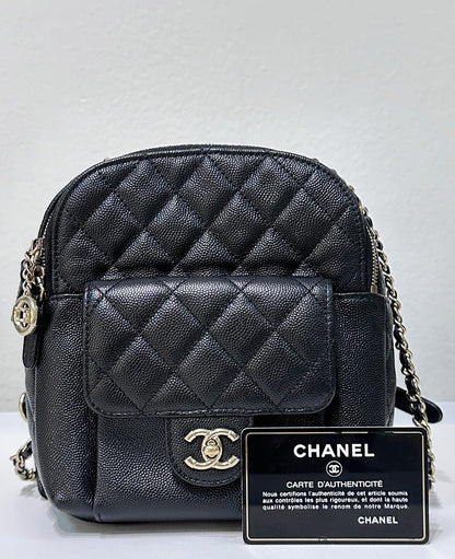 Chanel CC Day Backpack Quilted Caviar Mini