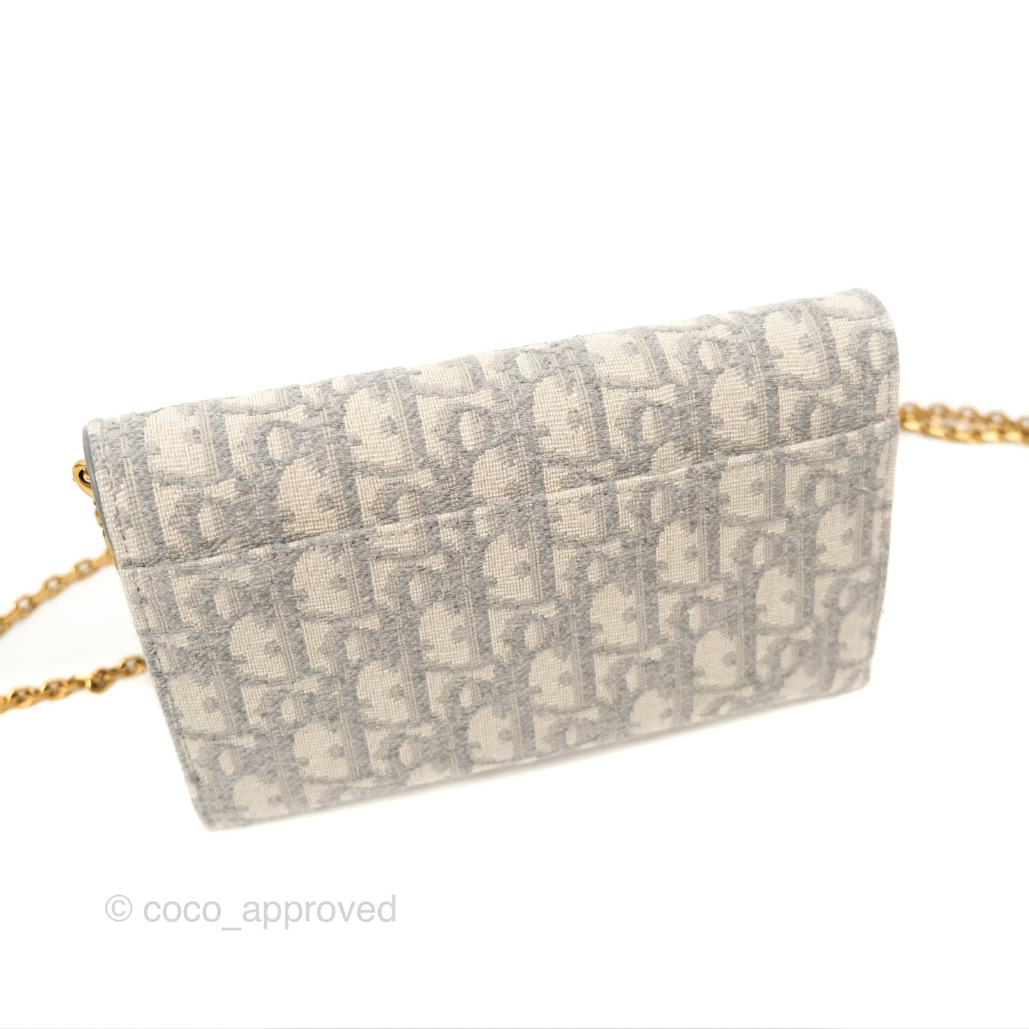 Dior Saddle Wallet On Chain Grey Oblique