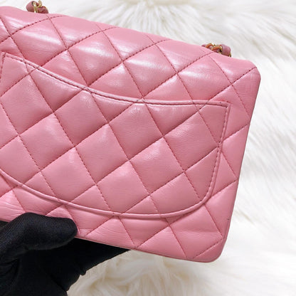 Vintage Mini Square Flap Bag in Pink Quilted Lambskin Leather GHW