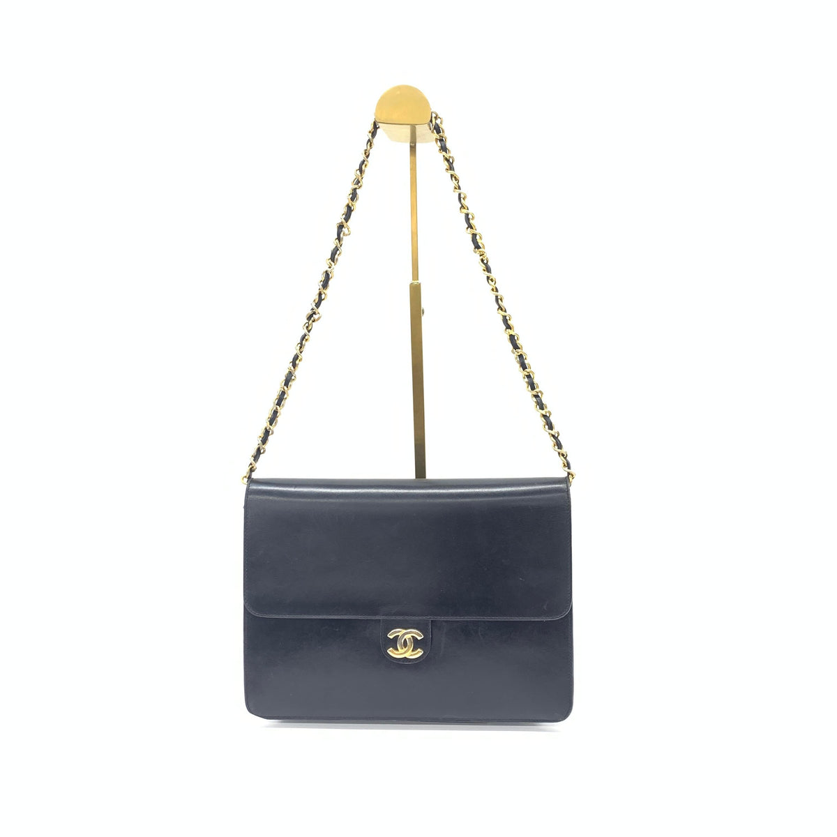 Chanel Single Flap Bag Vintage Medium Black Box Calf Leather Gold Hardware