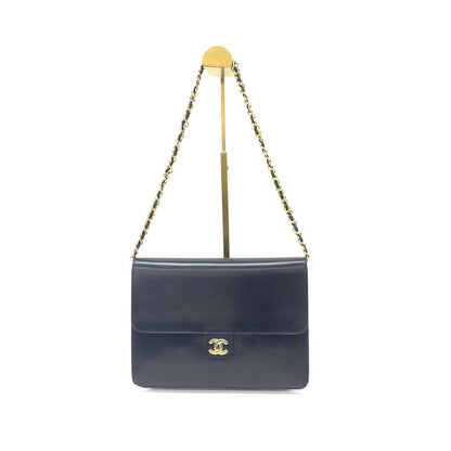 Chanel Single Flap Bag Vintage Medium Black Box Calf Leather Gold Hardware