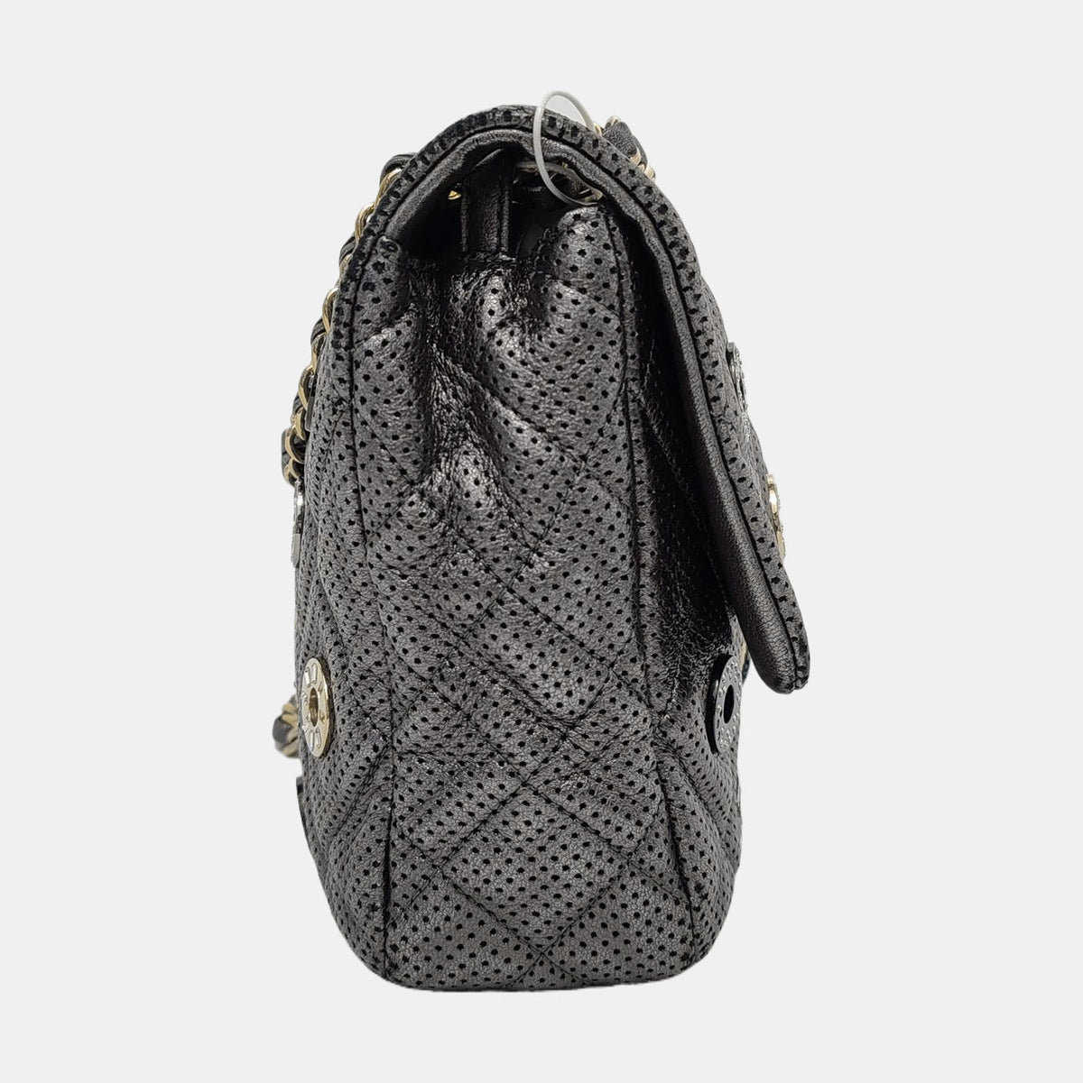 Chanel Paris-Dubai Jumbo Grey Perforated Lambskin Leather with Buttons Gold Hardware