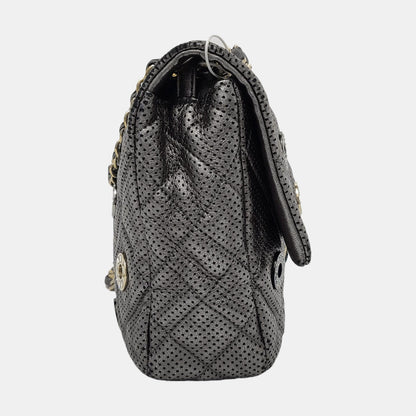 Chanel Paris-Dubai Jumbo Grey Perforated Lambskin Leather with Buttons Gold Hardware