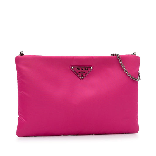 Prada Fluo Clutch on Chain Pink Tessuto