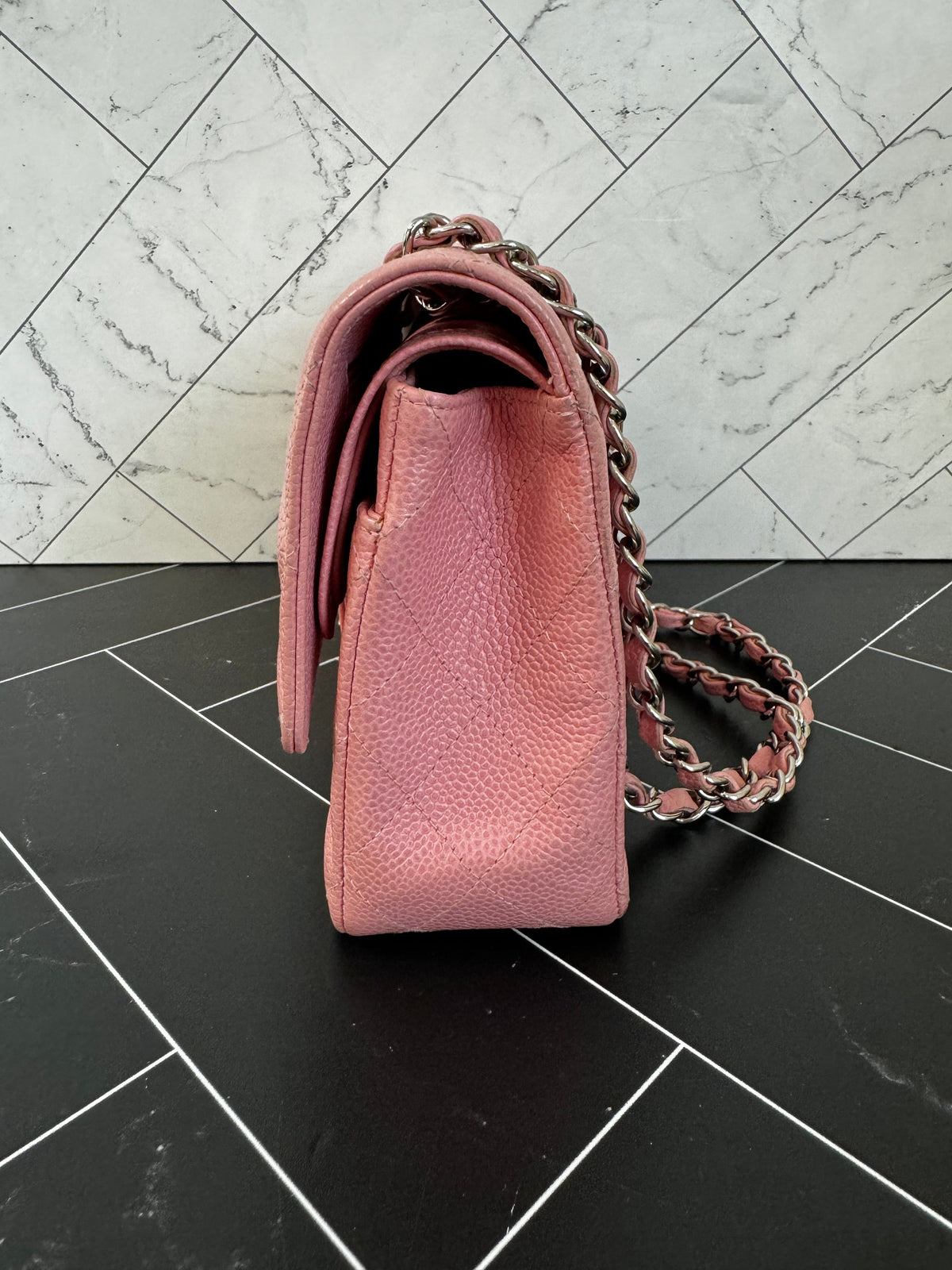 Chanel Double Flap Medium Caviar Rose Sakura Bag