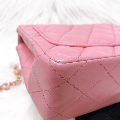 Vintage Mini Square Flap Bag in Pink Quilted Lambskin Leather GHW