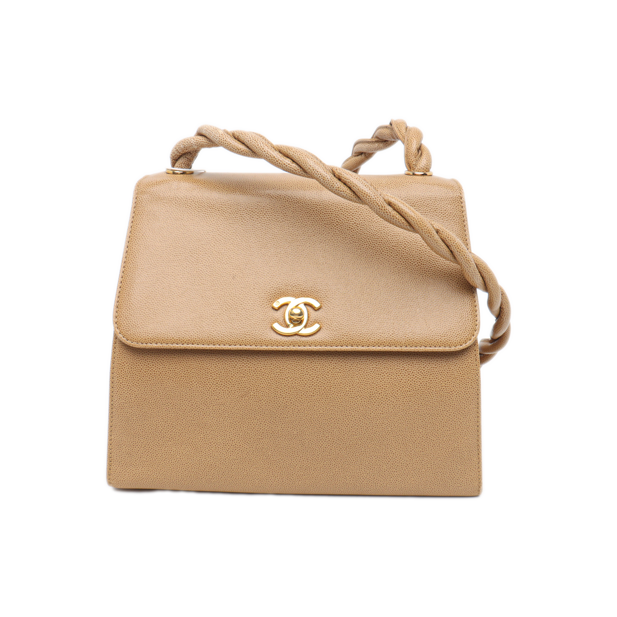 Chanel Braided CC Turn-lock Flap Bag Beige Caviar Leather