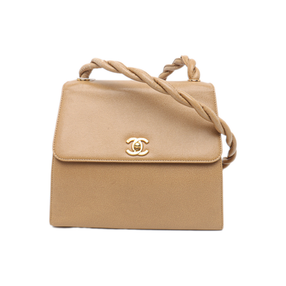 Chanel Braided CC Turn-lock Flap Bag Beige Caviar Leather