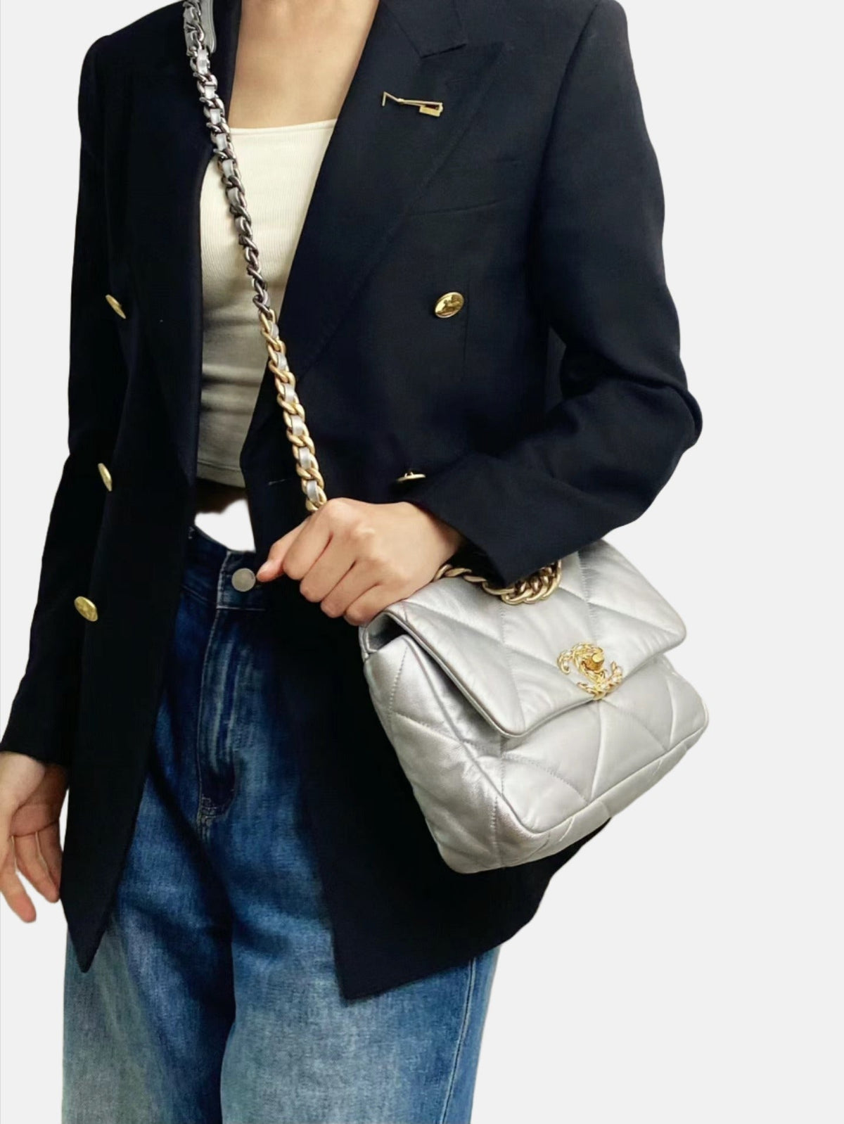 Chanel 19 Bag Small Silver Crossbody Bag