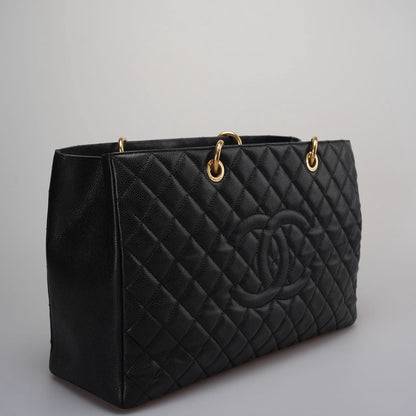 Chanel Large Grand Shopping Tote Black GST Bag in Caviar Leather with Gold Hardware