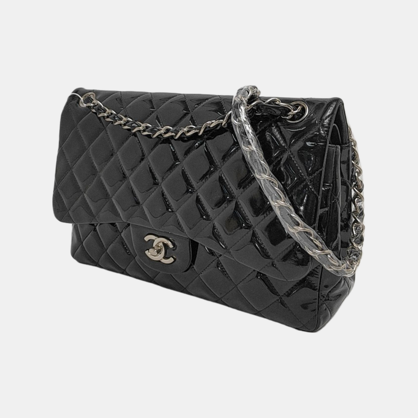 Chanel Classic Flap Jumbo Black Patent Leather Single Flap with Silver Hardware