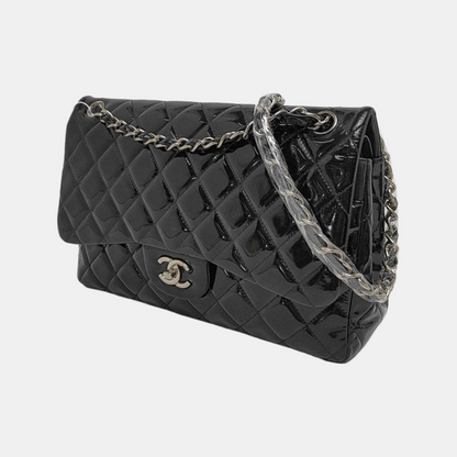 Chanel Classic Flap Jumbo Black Patent Leather Single Flap with Silver Hardware