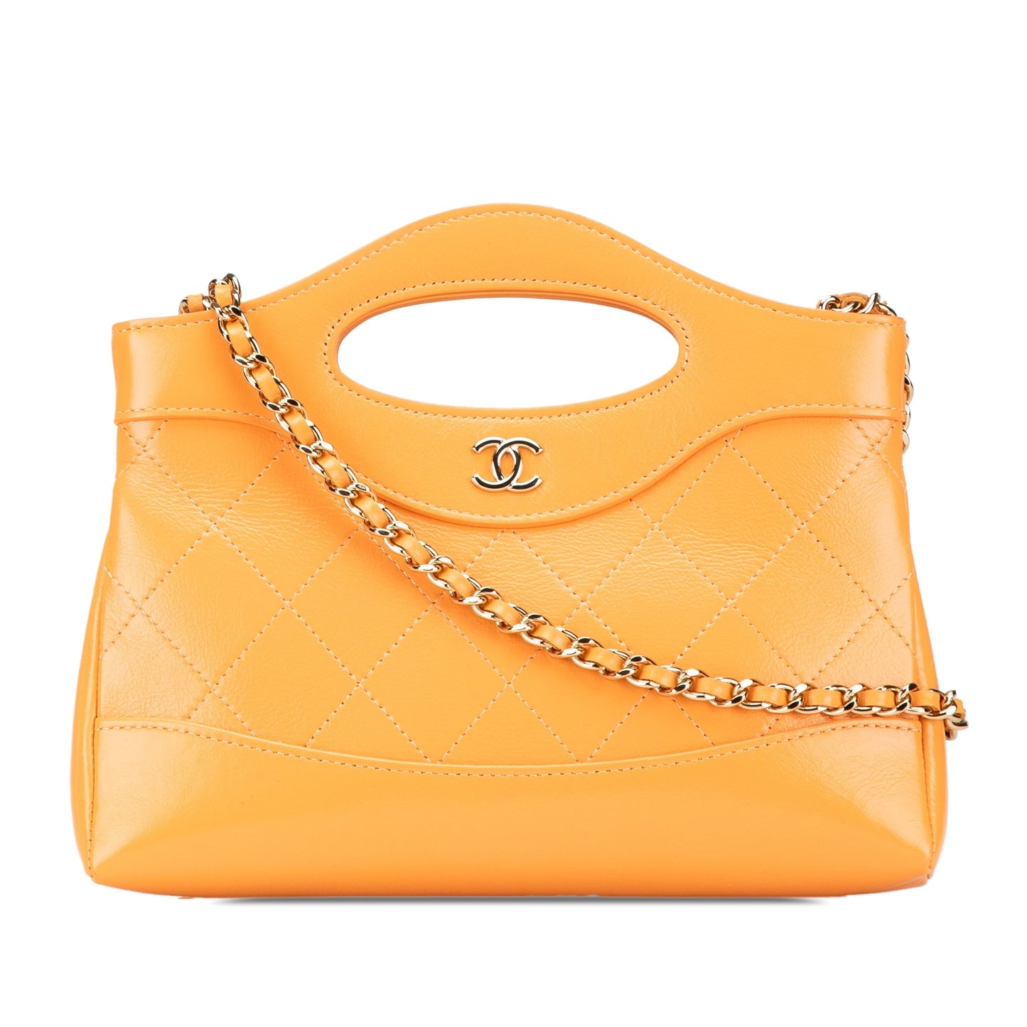 Orange Chanel Nano Shiny Crumpled Calfskin 31 Shopping Bag Satchel