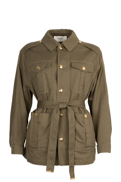 CELINE Belted Jacket Cotton Green