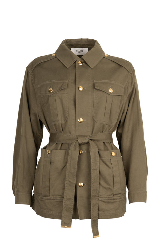 CELINE Belted Jacket Cotton Green