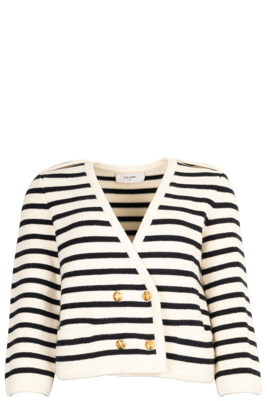 CELINE Knit Jacket Striped Black White