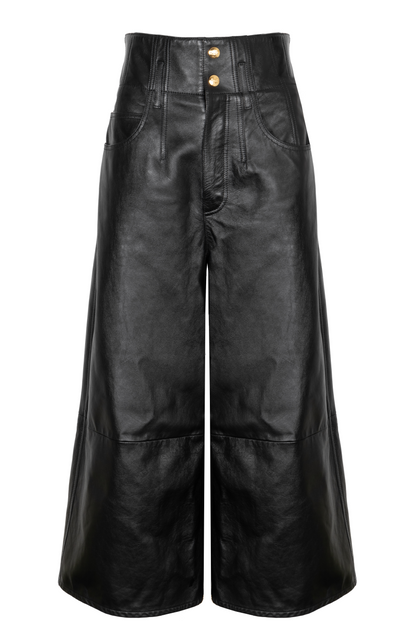 CELINE Jumbo Wide Leg Pants Leather Black